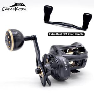 Baitcasting Reels CAMEKOON Size 350 Low Profile Reel With Extra Dual Handle 15KG Drag 9+1 Bearings Carbon Body Saltwater Jigging Coil