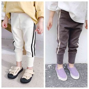 Boys girls side striped cotton leggings 1-6 years kids casual all-match skinny pants 210508