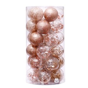 6 cm Rose Gold Choinki Kulki Plastikowe Wyczyść Ball Ornament Dekoracji Dla Xmas Drzewo Decor Natal Navidad 2022 Rok 24Pack 211104