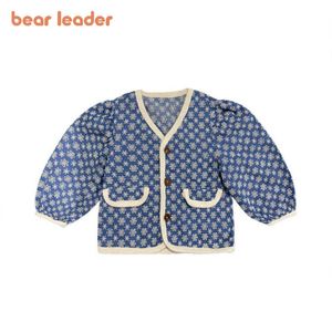 곰 리더 걸스 한국어 스타일 겉옷 패션 아기 소녀 캐주얼 스프링 코트 2-6 년 동안 전체 슬리브 꽃 옷 210708