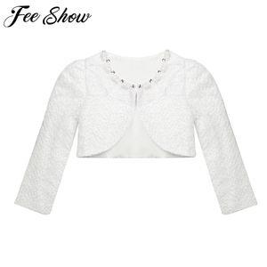 Kinder Mädchen Spitze Cardigan Mädchen Bolero Langarm Jacke für Hochzeitskleid Party weiße Kleidung 211204