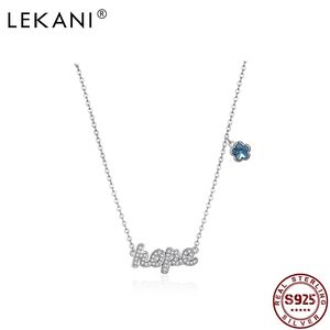 Blaue Hoffnung großhandel-Lekani Blue Flower mit Kristallen aus Österreich aus Österreich Sterling Silber Hoffnung Brief Anhänger Halskette Frauen Fine Jewelry