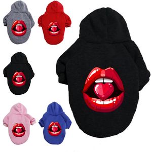 Morbida e calda felpa con cappuccio per cani Stampa di design Red Lip Love Dog Abbigliamento per cani di taglia piccola e media Labrador Bulldog francese Barboncino Chihuahua Giacca dorata XS-9XL Nero A300