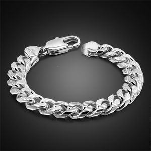 Moda Homens 100% 925 Sterling Sold Silver 10mm 20 cm Curb Cuban Link Chain Cadeia Boy Jóias