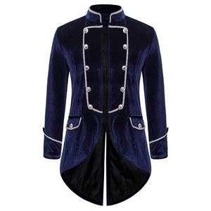 Herren Steampunk Schwarz Frack Jacke Samt Mittelalter Gothic Mantel Jacke Männer Pirat Viking Renaissance Formale Smoking Mäntel 2XL 210522