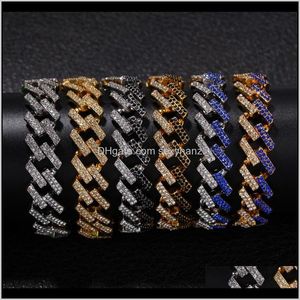 Länk, släpp leverans 2021 Iced Out Miami Cuban Link Chain Armband Mens Hip Hop Gold Armband Black Blue Diamond Jewelry Fashion 8inch NX8DT