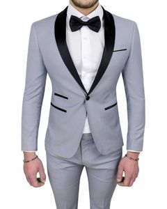 Abiti da sposo Groomsman su misura per uomo Grigio chiaro Abito da uomo migliore Uomo Smoking da sposo Abiti da ballo Giacca + Pantaloni + Cravatta X0909