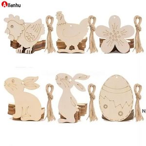 Wood Easter Egg Chick Pendant 10pcs DIY Craft Easter Decoration Creative Wooden Artware Festival Party Favors Supplies Ornament wY32