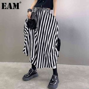 [EAM] High Elastic Waist Black Striped Irregular Flower Bud Half-body Skirt Women Fashion Spring Autumn 1DD7929 21512