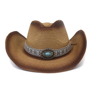 Vintage kvinnor sommar straw västra cowboy hatt män gentleman jazz sombreros hombre cap mode lyx cowgirl hattar