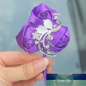 ロマンチックな紫色のバラの花のダイヤモンド孔雀の結婚式のブローチの花ブライダルのウェディングドレスプロムの男のスーツピンのコサージュ