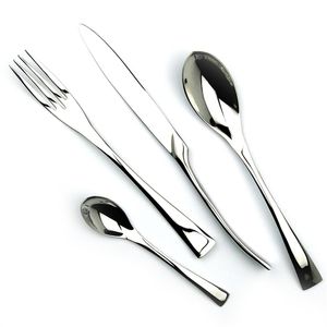 4st / set glänsande spegel silver bestick set bestick 18/10 rostfritt stål kök dinnerware knife gaffel sked tesked silvervara 211012