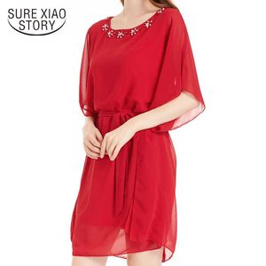 Plus Size Vestido de Verão Dames Zomerjurk Plus Size Vestidos para Mulheres 4xl Vestido Mujer Verano Sólido Meio Chiffon Vestido 4241 50 210528