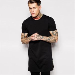 Männer Einfacher langer Abschnitt T-Shirts Mode Trend weiße Hip-Hop-Tops T-Shirts Kleidung Designer Streetwear Casual Reißverschluss T-shirt Longline für männlich