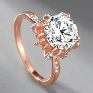 Coreia do Sul Moissan S925 Prata Banhado Rosa Moda De Ouro Super Flash Micro Diamante Casamento Proposta Flower Shaped Luxury Ring