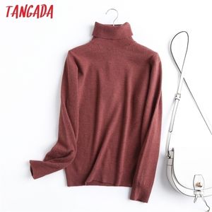 Tangada Chic Women 100% Wool Turtleneck Sweater Vintage Office Ladies Thin Knitted Jumper Tops 6D06 211103