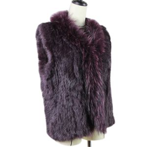 Mulheres genuíno natural real de coelho de pele de malha vestes / colete / gilet / casacos com colete de peles de guaxinim 20 cores 210902