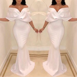 2021 Sexy White Dubai Off The Ramię Suknie Wieczorowe Mermaid Cape Rękaw Długość Formalna okazja Prom Party Dresses Custom Made