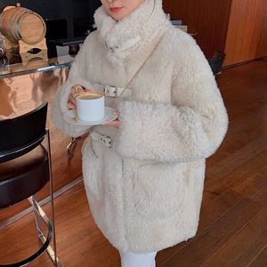 ベラ哲学女性カジュアルな厚い暖かい壁の長いフォーファックスラムの毛皮のジャケットの緩い冬のコート女性の黒い毛皮のコートY0829
