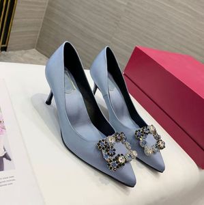 New fashion high quality women's formal shoes silk upper rubber sle flat sole se hel 6.5 inch igh heel sexy pointed sandals with dust bag wedding 35-40