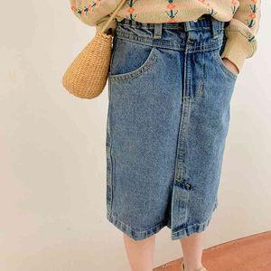 Frühling Herbst Baby Mädchen Halbe Länge Denim Röcke Koreanische stil Mode Kinder Kinder Casual All-match Hüfte Rock 210331