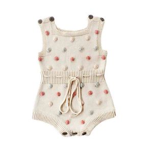 Baby knit bodysuits handgjorda ullboll flicka kawaii europeisk stil tjejer vinter varma kläder 210515