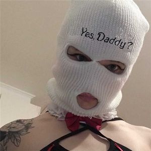 Yes Daddy Balaclava Ski Face Mask 3-Hole lavorato a maglia Full Cover Donna Winter Bonnets for Women Designer 211119