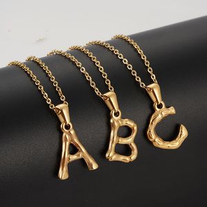 Colar inicial de bambu 18k banhado a ouro de aço inoxidável letra pingente moda 26 inglês A-z Alhpabets colares para homens mulheres