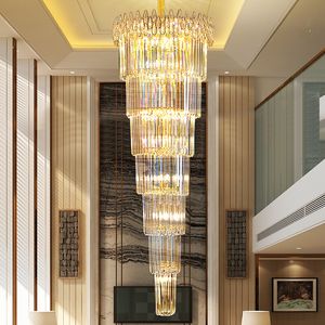 Long Modern K9 Cristal Chandeliers Led Luz Luxo Americano Candelabro Moradia Europeia Stair Way Hotel Home Indoor Iluminação Pendurado Lâmpada Dia100cm Comprimento 400cm