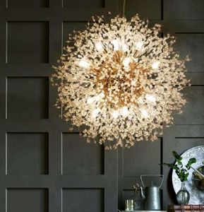 Dandelião de cristal moderno levou candelabro iluminação lâmpada pingente para sala de estar sala de jantar decoração de casa pingente pendurado luz pendurado luz