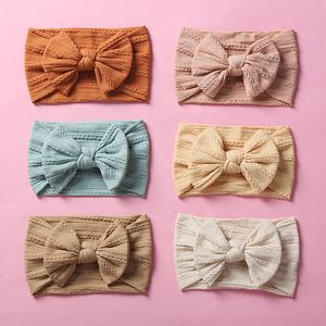 Baby Girls Headband Solid Girl Knotted Tiara Wide Brim Headbands Bow Nylon Jacquard Hairband Candy Color Fashion Hair Accessories 33 Colors B7749