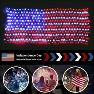 American Flag String Lights 390 420 Светодиоды Водонепроницаемые Светодиодные флаги Net Light AC110V Соединенные Штаты Двор садовых Украшения Фестиваль праздник Рождественские украшения