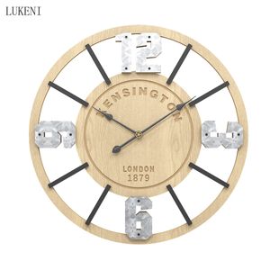 Kreatywny Drewniany Styl Nordic Styl Salon Studium Retro Silent Wall Clock 210414