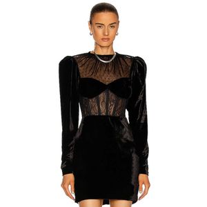 Ocstrade Bodycon Dress Sexig Hollow Out Mesh Black Ankomster Kvinnor Långärmad Night Club Party ES 210527