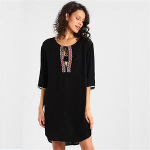 Algodão Beach Túnica Vestido Bordado Cobertura Para As Mulheres Pareo de Plage Swimsuit Cobertura Up Sarongs Swimwear Kaftan # Q812 210420