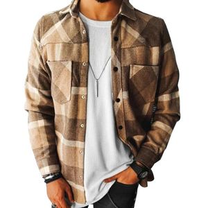 Oversized Shirt 2021 Fashion Men Plaid Casual Loose Wool Jacket Coat Long Sleeve Mens Clothing Streetwear Men's Polos