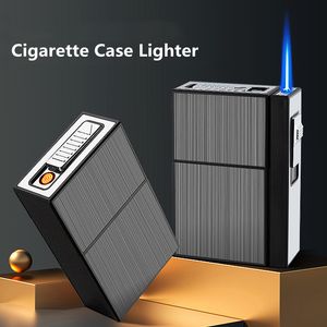 Ny vindtät metall cigarettfodral Torch Lättare Jet 20st USB Uppladdningsbara gasbutan Tändare Cigaretthållare Box Män Gadgets