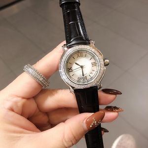 Wristwatches Brand Genuine Leather Watch Luxury Classic Wrist Fashion 36mm Rectangle Quartz Wristwatch Clock Women Happy Stone Watches