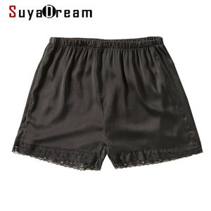 Suyadream 여자 실크 반바지 검은 색 100 % 천연 레이스 여름 210621