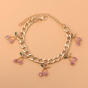 Link, Chain SUMU Fashion Cherry Crystal Pendant Bracelet For Women Sweet Girls Gioielli cubani in metallo color argento oro