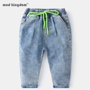 Mudkingdom Boys Jeans Höst Casual Cotton Drawstring Denim Long-Pants Kids Byxor för kläder 210615