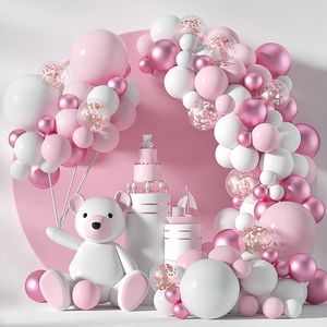 Pink White Metallic Balloon Kit 104Pcs Party Decoration for Birthday Wedding Engagement Anniversary TX0077