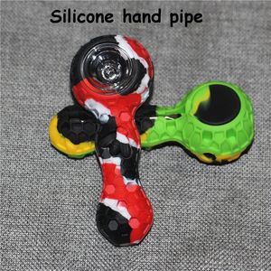 Silicone Spoon Hand Pipes Printing Silicon Mini Water Pipe+Glass Bowl+Stainless Steel Dabble For Dry Herb Customized Printings Available