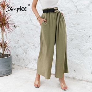 Solidny kolor wysokiej talii szerokie nogi spodnie luźne dorywczo lato spodnie spodnie klasyczne potargane miękkie długich dno 210706