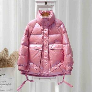 Vinter Wamr Oversize Down Coat Kvinnor Tjock Lös Vit Jacka Kvinna Casual Koreansk Puffer Feather Parka 210525