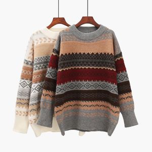 Women Vintage Pullover And Sweaters Winter Loose Style Striped Pull Jumpers Korean Knitwear Casual Tops Femme Women's