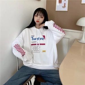 Höst Vintage Letter Print Solid Färg Loose Women's Hoodies Sweatshirt Sweatshirts Women Ins Plus Size Kvinna Pullovers 210521