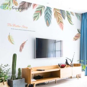 Creative Feather Warm Living Room Decoration TV Soffa Bakgrund Vägg Klistermärke Heminredning Självhäftande korridor Skirting Stickers 210929