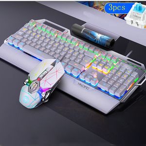 RGB-Tastatur mit Hintergrundbeleuchtung, echte mechanische Gaming-Tastatur mit Metallplatte, bunte Regenbogen-Hintergrundbeleuchtung, USB-Kabel, Gamer für Desktop-Laptop