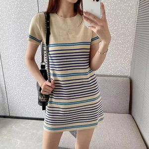 Women Casual Dress Knitted Long For Spring Summer Outwear Style With Letter Lady Slim Dresses Tees Shirt Striped Skirt Tops